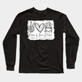 Messy Bun Peace Love Cure Gray  Glioblastoma Long Sleeve T-Shirt